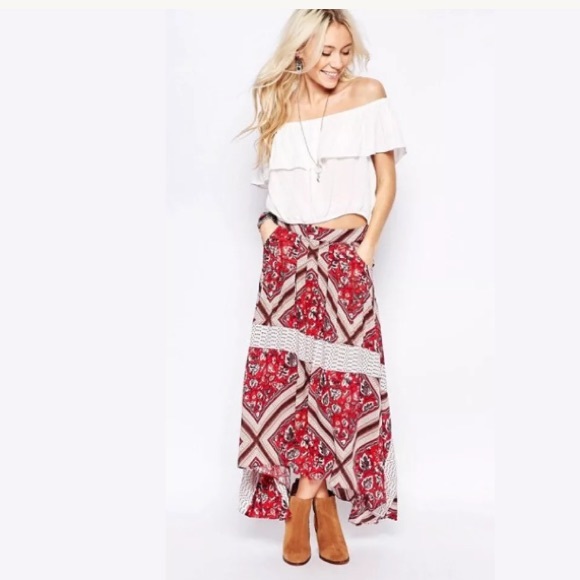 Free People Dresses & Skirts - Free People Red Multi Print Gypsy Skirt
